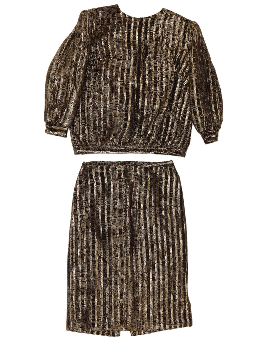 Vintage damski zestaw dwuczęściowych spódnic UK 14 Medium W29 w brązowe paski