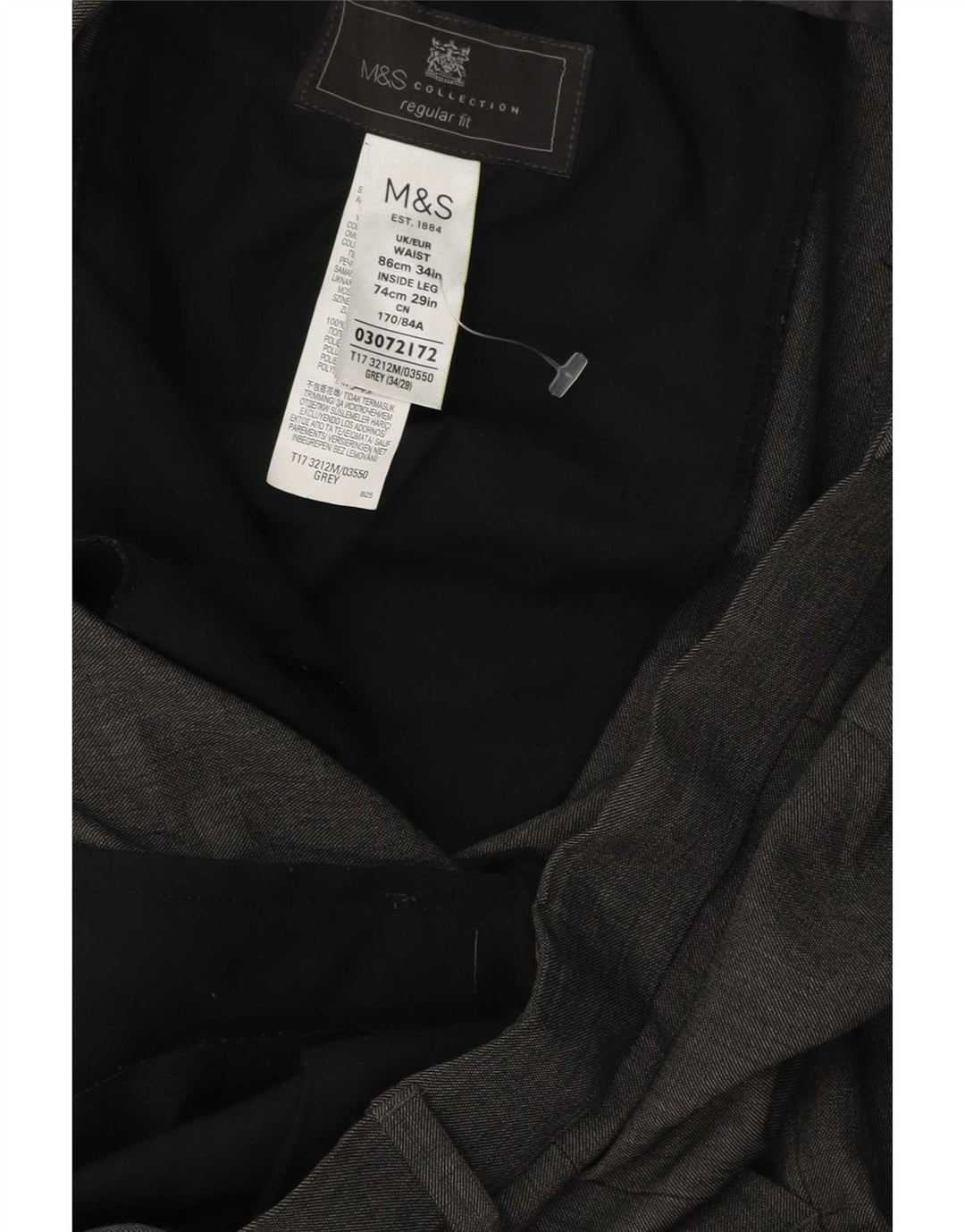 Męskie spodnie garniturowe Marks & Spencer o regularnym kroju W34 L29 Szary poliester