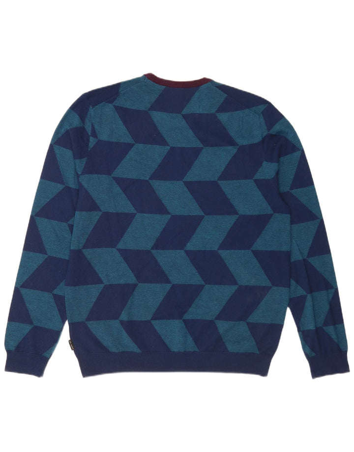 Męski sweter Ted Baker z okrągłym dekoltem, rozmiar 5 XL, niebieska, geometryczna wełna
