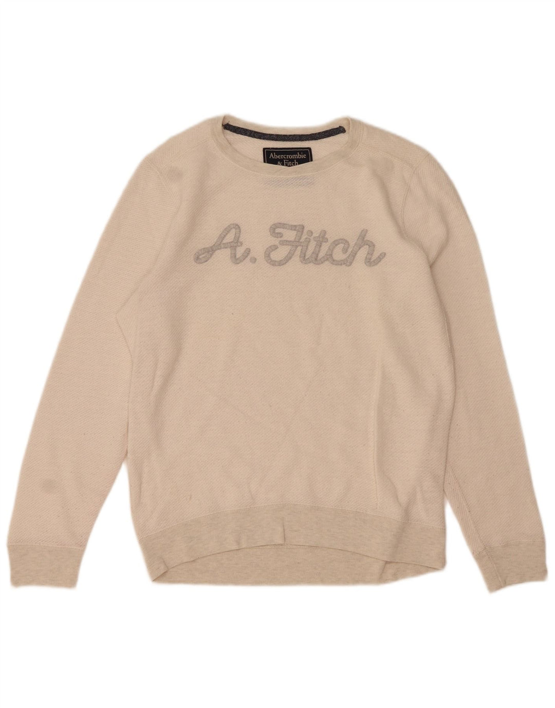 Męski sweter z grafiką Abercrombie & Fitch, średniej wielkości, wykonany z bawełny w kolorze złamanej bieli