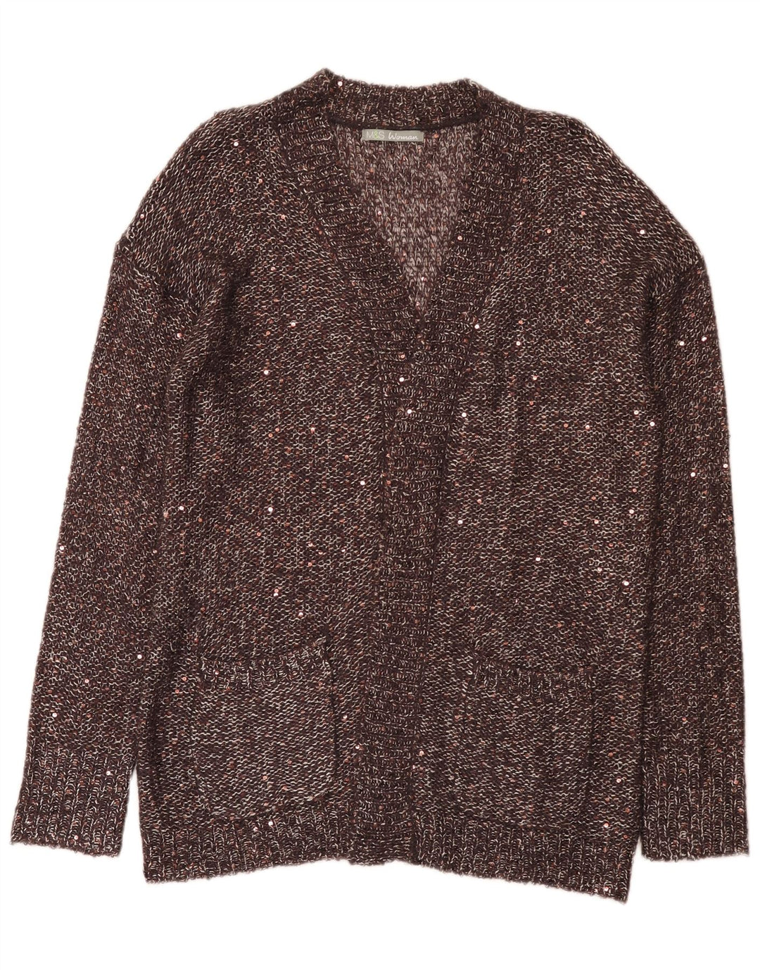 Marks & Spencer Damski sweter rozpinany, UK 18 XL, brązowy poliester