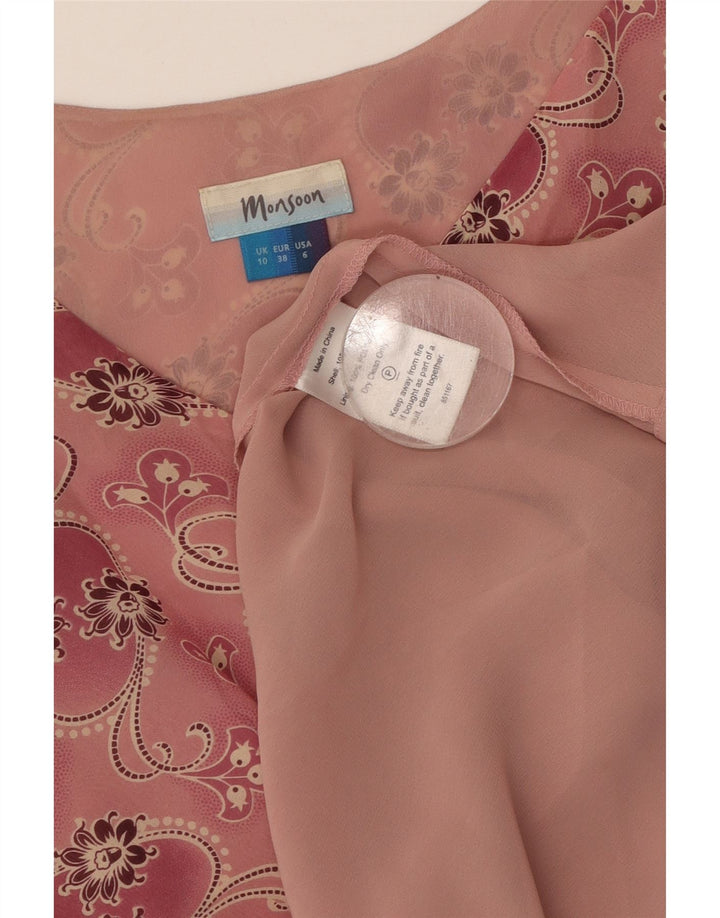Damska sukienka maxi bez rękawów MONSOON UK 10 Mały, różowy, jedwabny w kwiaty