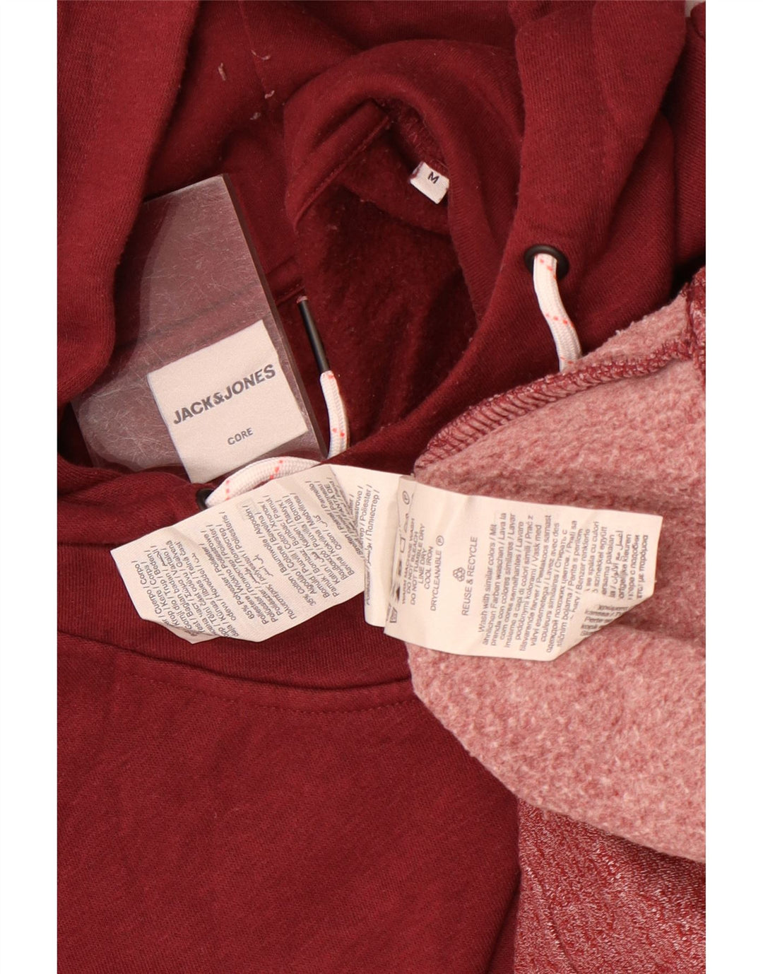 Męski sweter z kapturem Jack & Jones, średni bordowy poliester z blokami kolorów