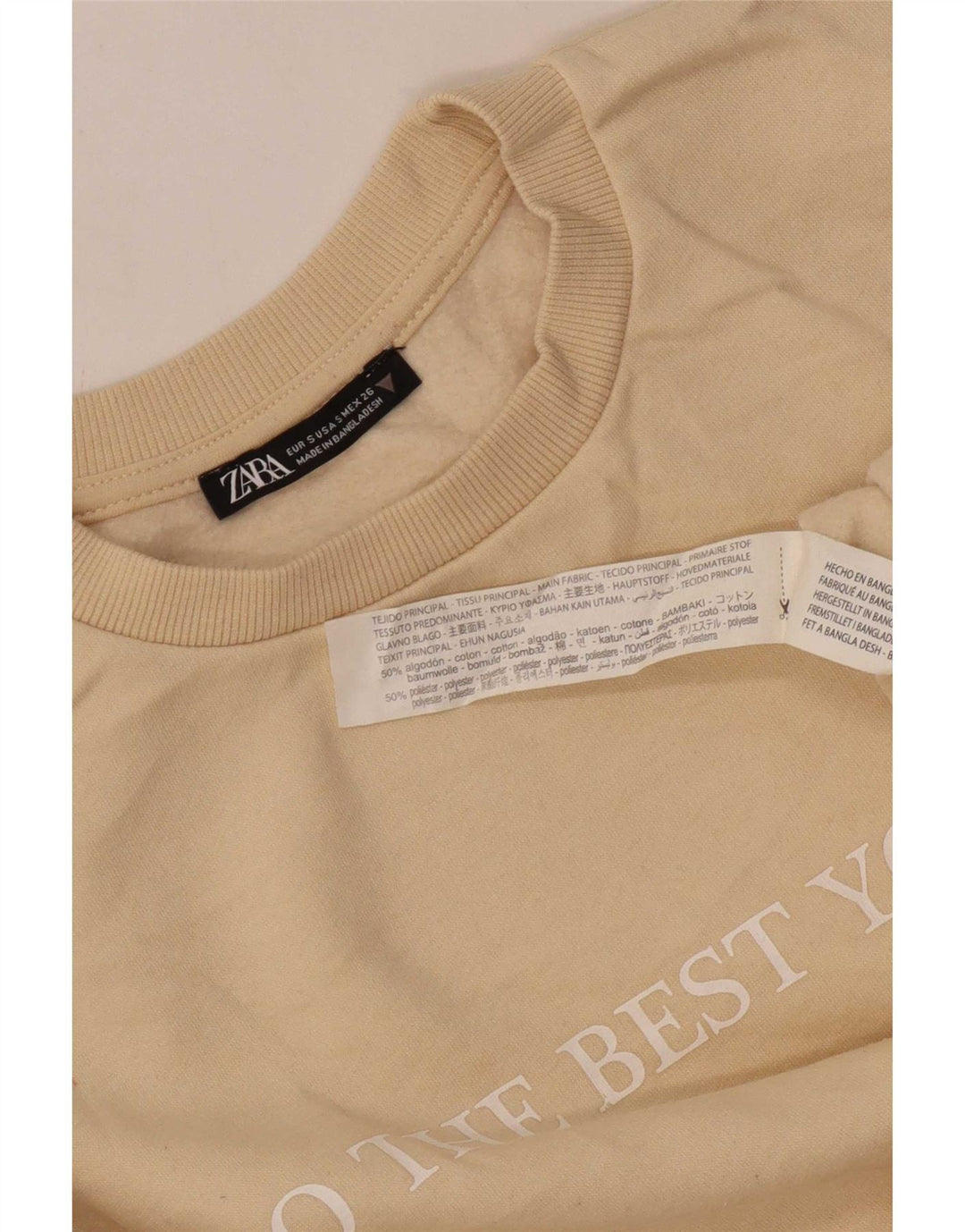 Damska bluza z grafiką Zara, sweter UK 10, mała, beżowa, bawełniana