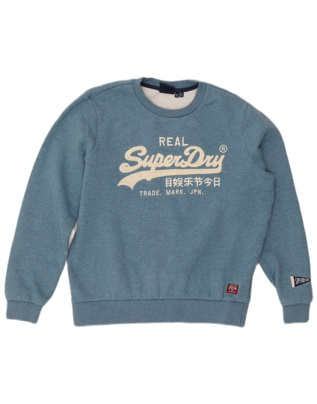 Damski sweter z grafiką Superdry UK 10, mały, niebieski nakrapiany