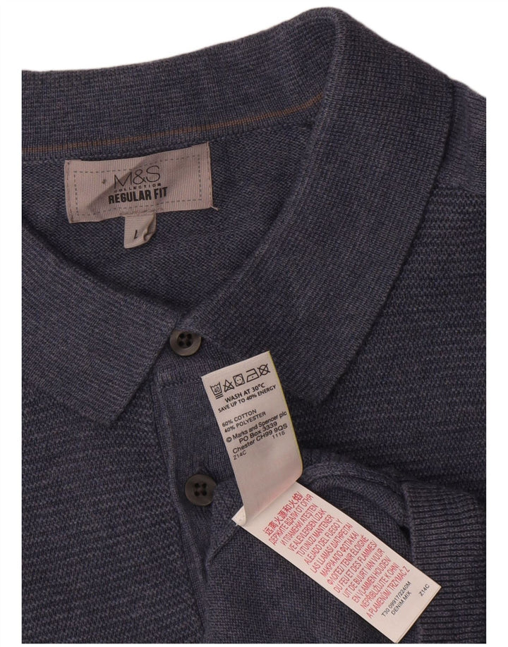 Marks & Spencer Męski sweter polo o regularnym kroju, duży, niebieski, bawełniany