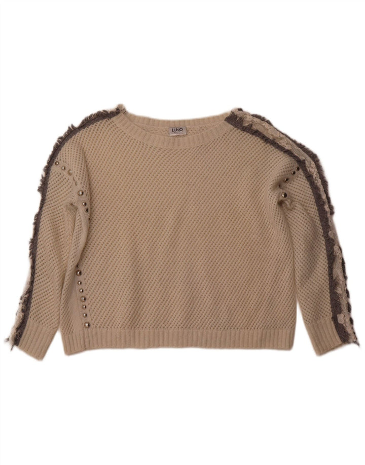 Damski sweter LIU JO Crochet Crochet z dekoltem w łódkę UK 12 Średni biały