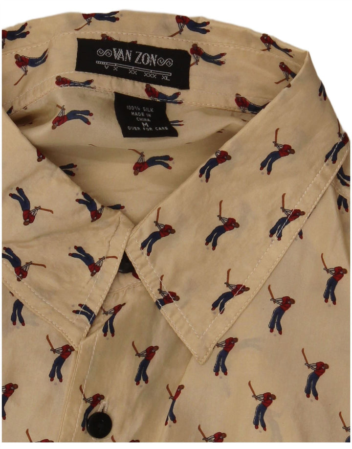 Męska koszulka golfowa VAN ZON z krótkim rękawem i abstrakcyjnym wzorem, średnio beżowa, jedwabna