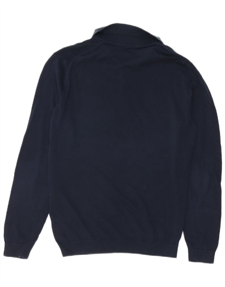 MASSIMO DUTTI Męski sweter polo z dekoltem w serek, średni granatowy, bawełniany