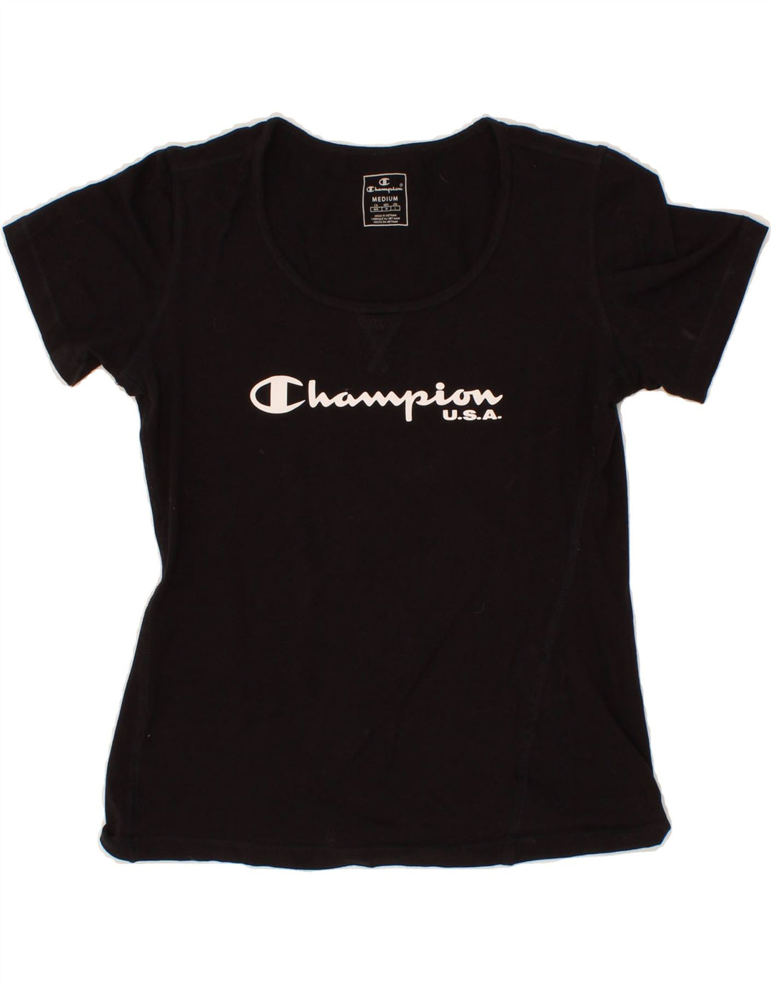 CHAMPION Womens Graphic T-Shirt Top UK 12 Medium Black Vintage Champion and Second-Hand Champion from Messina Hembry 