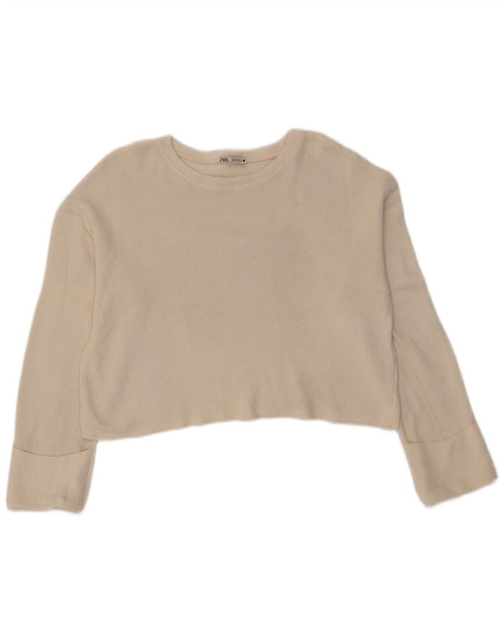 Damski krótki top oversize Zara z długim rękawem UK 10 Small, biała wiskoza