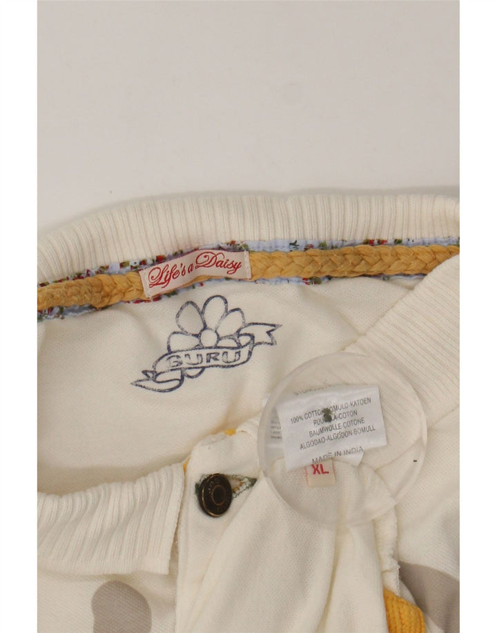 GURU Mens Graphic Polo Shirt XL Off White Cotton