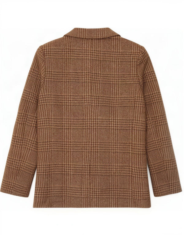Vintage Womens Double Breasted Blazer Jacket UK 12 Medium Brown Houndstooth