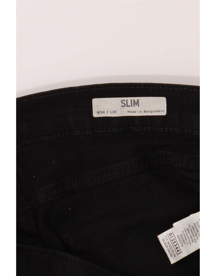 Marks & Spencer Męskie jeansy slim W34 L29 Czarne bawełniane
