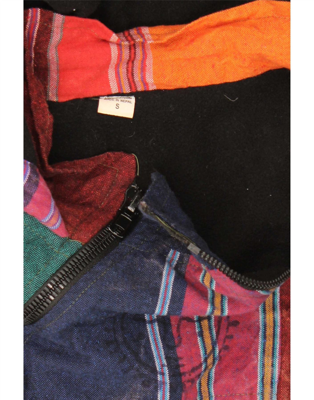 Vintage męska kurtka Anorak z kapturem UK 36 Mała wielobarwna patchworkowa Aztec