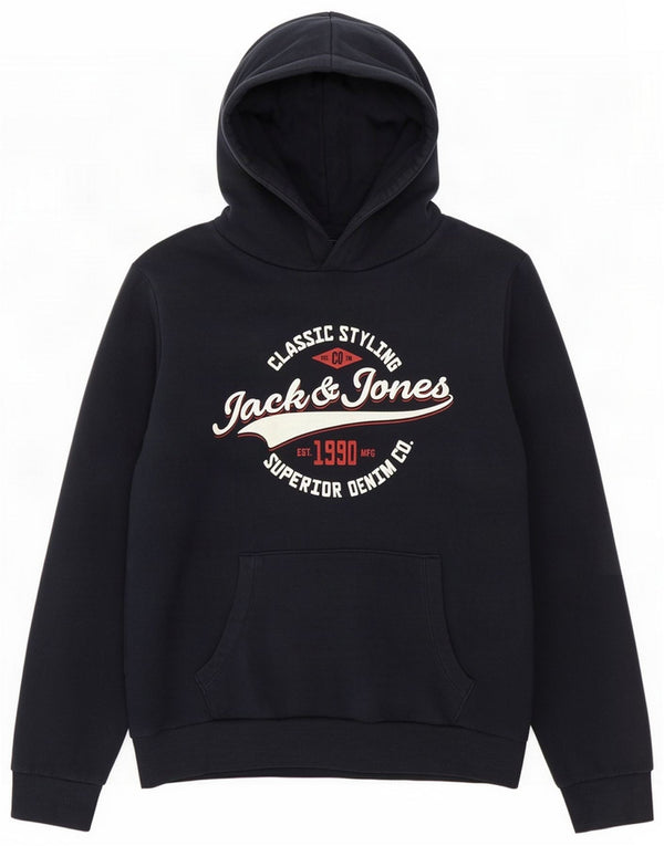 Jack & Jones Mens Graphic Hoodie Jumper Small Navy Blue Cotton