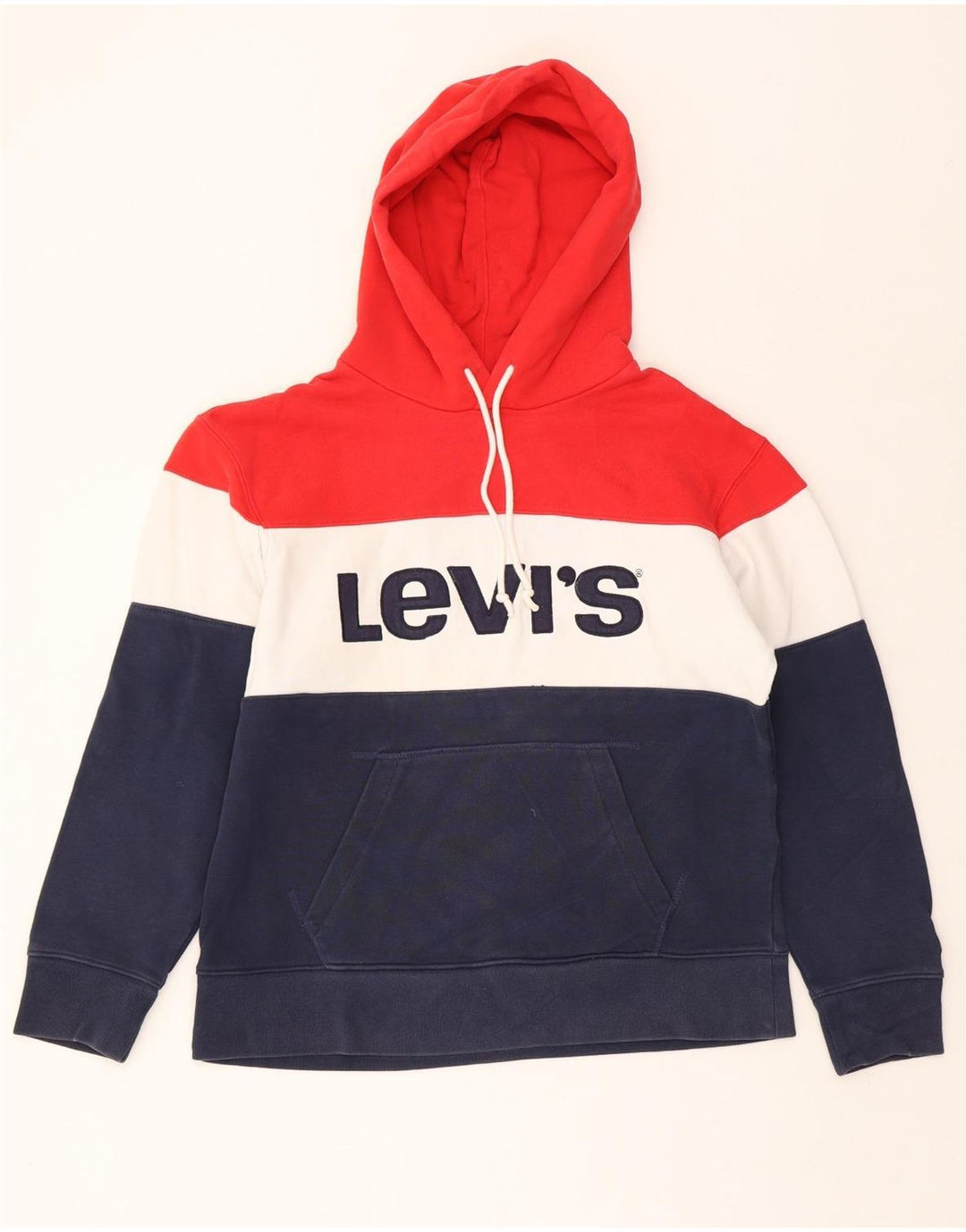 LEVI'S Womens Graphic Hoodie Jumper UK 14 Medium Multicoloured Colourblock Vintage Levi's and Second-Hand Levi's from Messina Hembry 