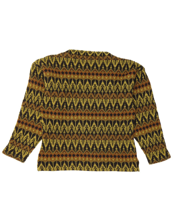 Sweter damski w stylu vintage z golfem UK 8 Mały zielony geometryczny retro