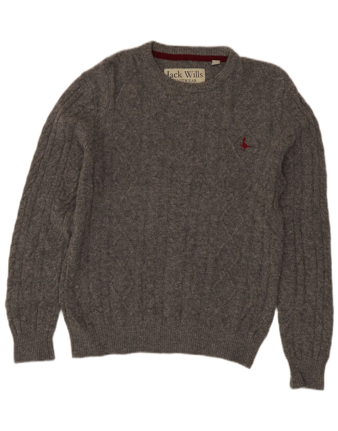 Jack Wills Męski sweter z okrągłym dekoltem, mały, szary, z wełny merynosów