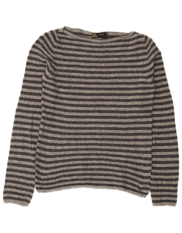 Sweter damski Zara z dekoltem w łódkę UK 14, duża, wełniana w szare paski