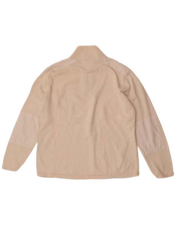 Vintage męski sweter z zamkiem błyskawicznym XL w kolorze złamanej bieli, bawełniany