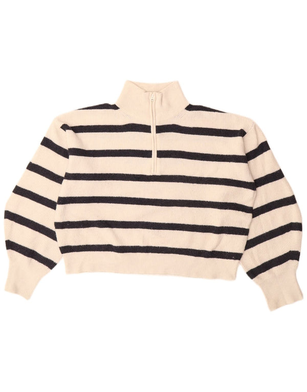 FRENCH CONNECTION Damski sweter z krótkim rękawem i zamkiem błyskawicznym UK 10 Small White