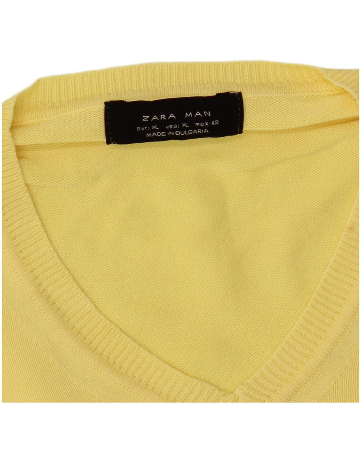 Męski sweter Zara z dekoltem w kształcie litery V, XL, żółty