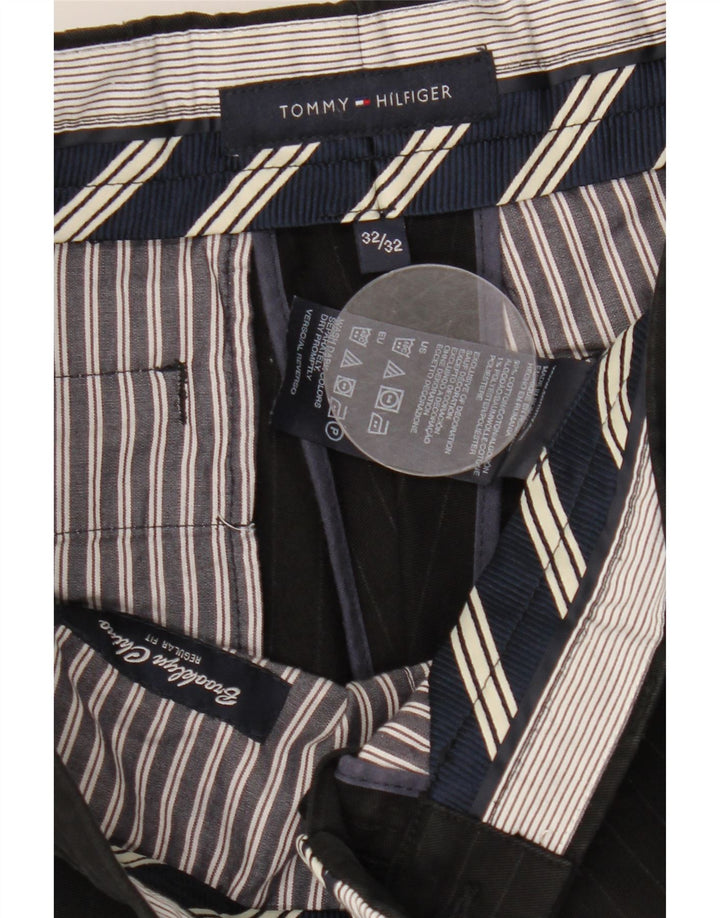 Damskie proste spodnie garniturowe TOMMY HILFIGER W32 L32 Czarne bawełniane paski