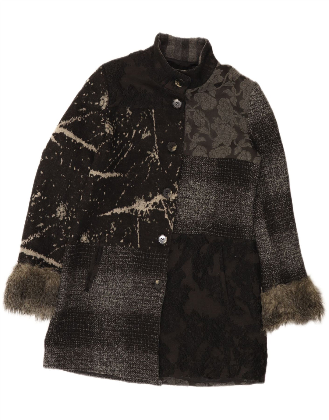 Desigual damski płaszcz EU 44 XL, szary, patchworkowy poliester