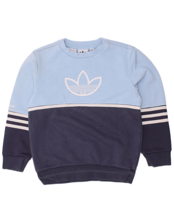Chłopięca bluza Adidas z grafiką, 5-6 lat, niebieska bawełna z blokami kolorów