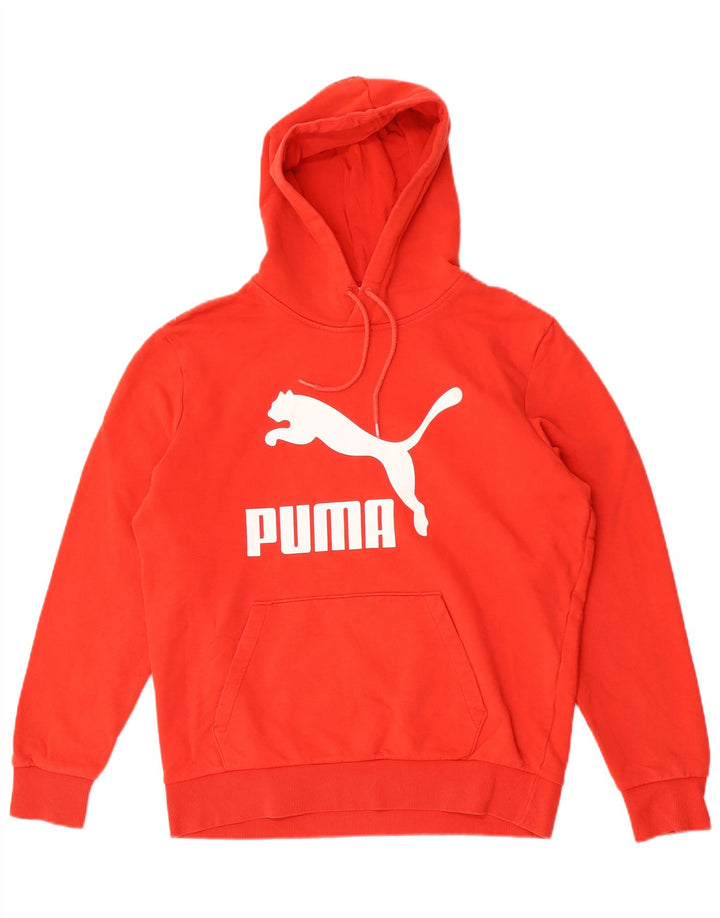 Męski sweter z kapturem Puma z grafiką, średnio czerwony, bawełniany