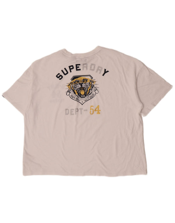 Damska koszulka Superdry Crop Oversize z grafiką Top UK 16, duża, biała, bawełniana