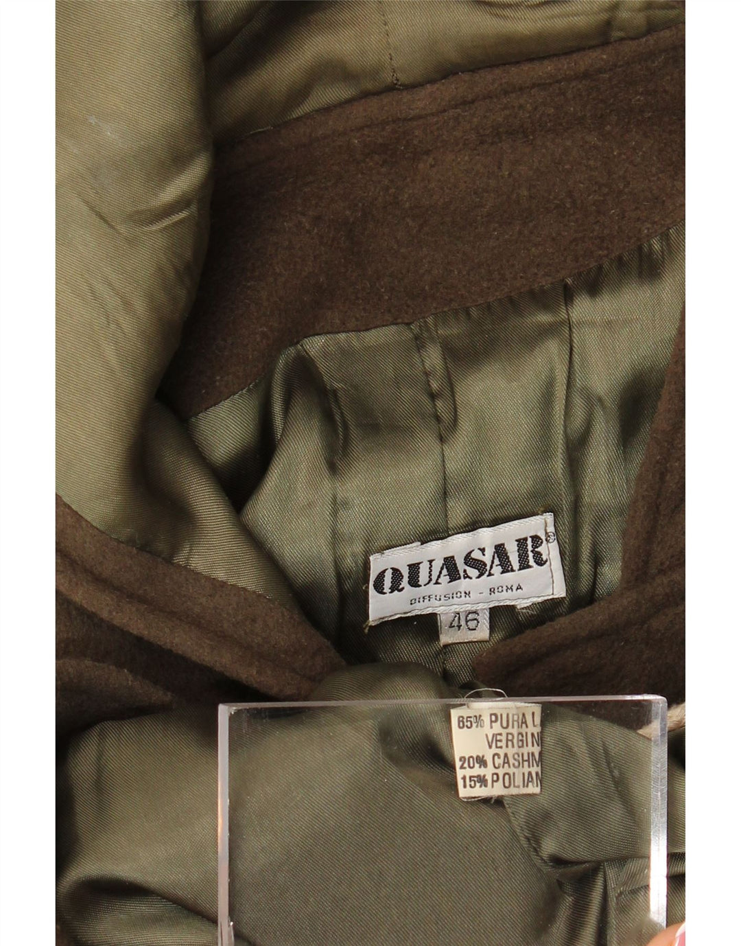 Damski płaszcz z kapturem w stylu vintage IT 46, duża dziewicza wełna khaki