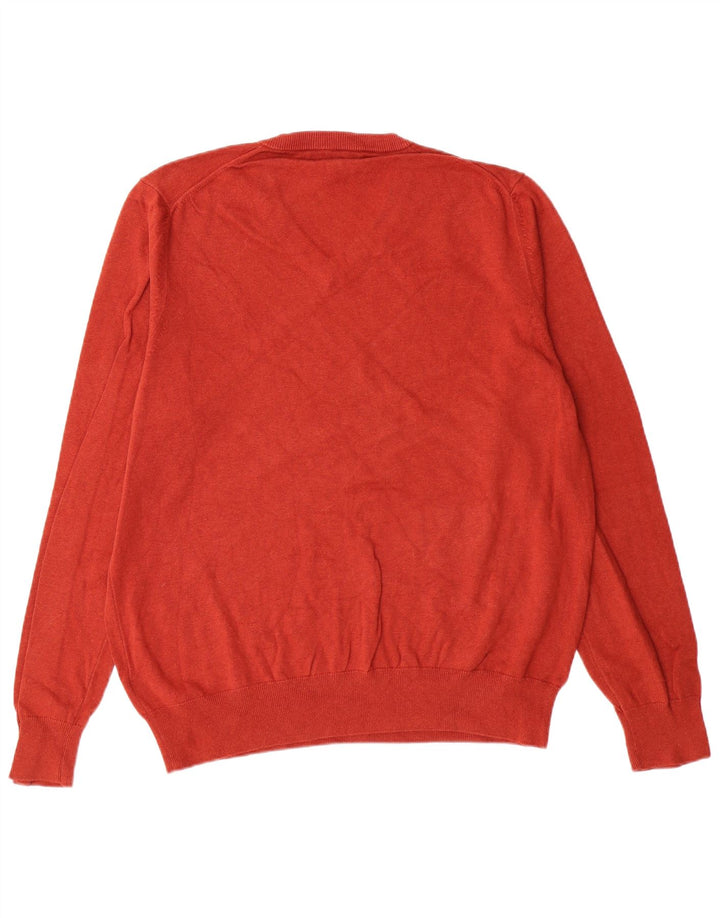 MARKS & SPENCER Męski sweter z dekoltem w kształcie litery V, XL, czerwony, bawełniany, klasyczny