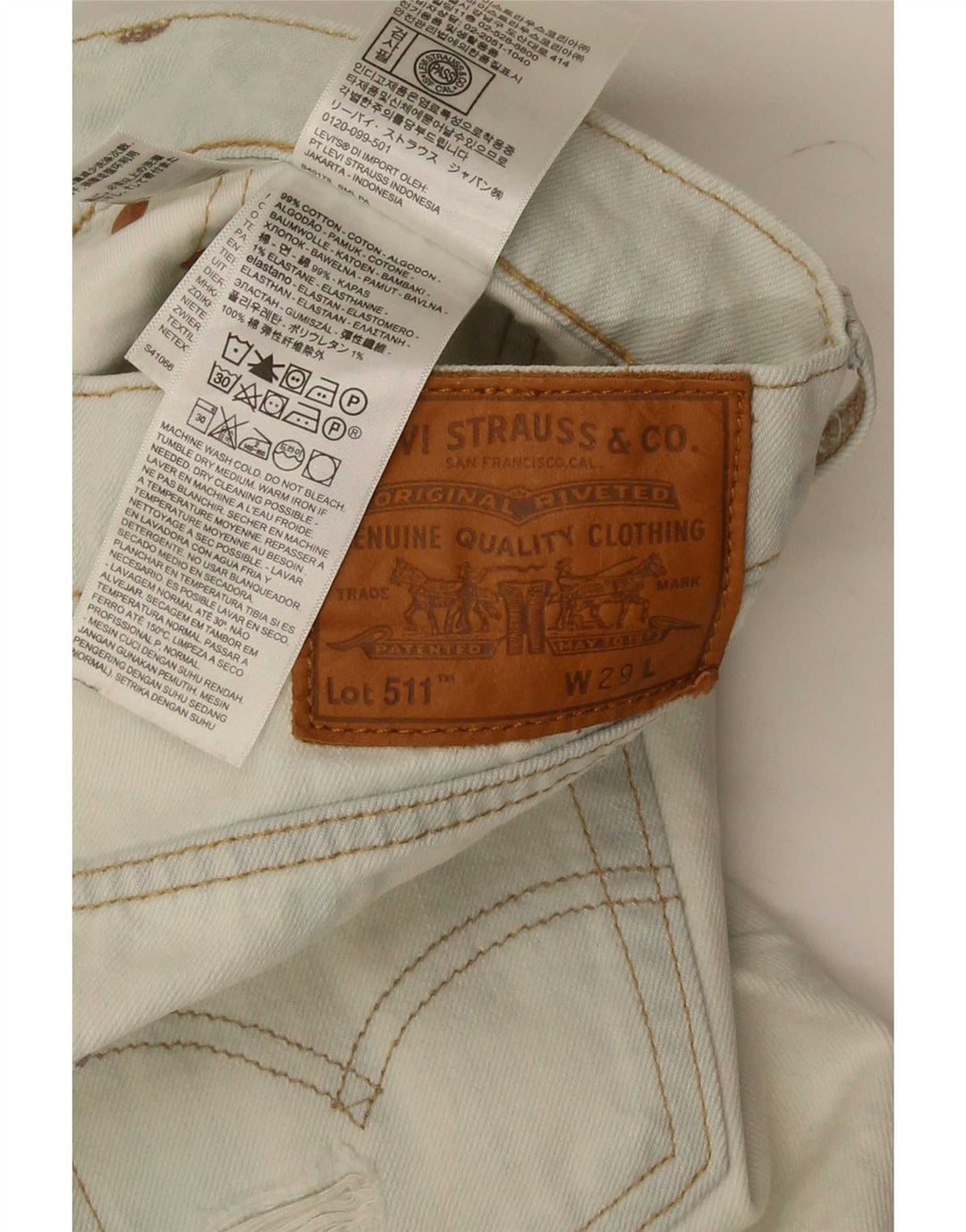 Męskie spodenki jeansowe Levi's 511 Slim Fit w trudnej sytuacji W29 Małe niebieskie bawełniane