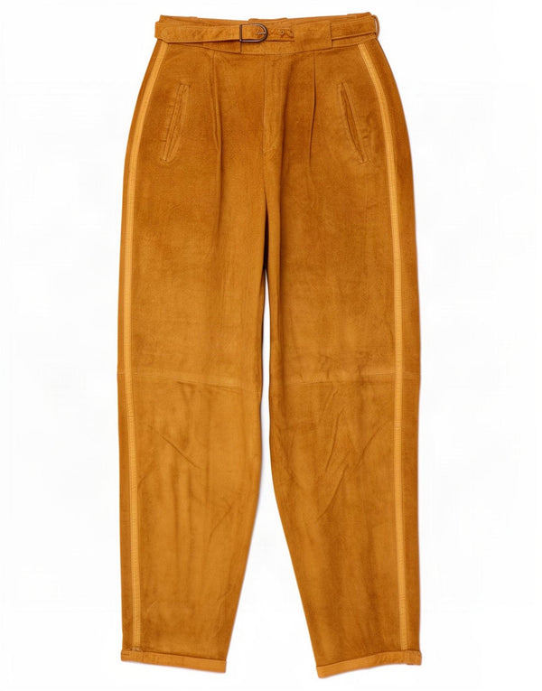 Zamszowe spodnie damskie w stylu vintage z wysokim stanem IT 42 Medium W24 L27 Brązowe