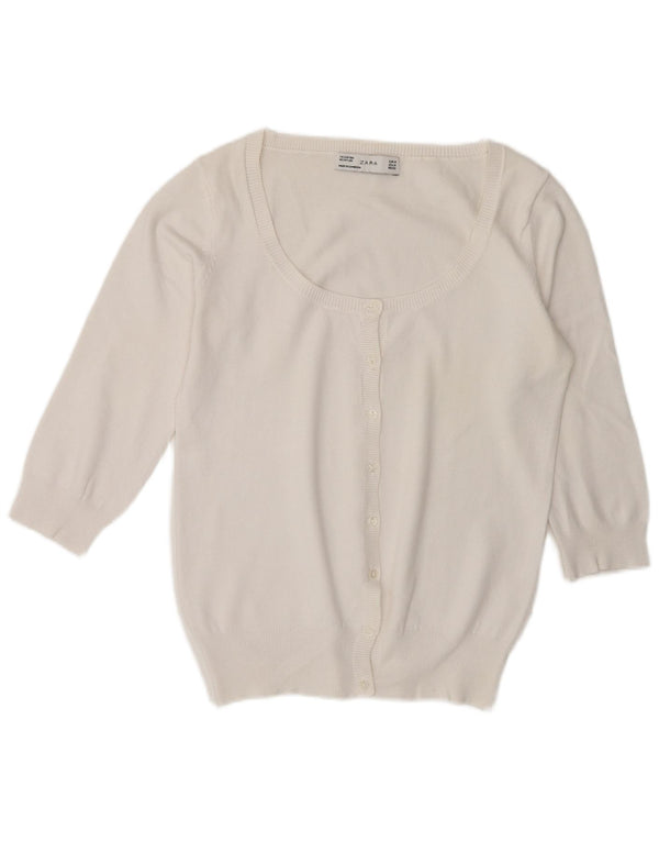 Damski sweter rozpinany z rękawem 3/4 Zara UK 14, średnia biała bawełna
