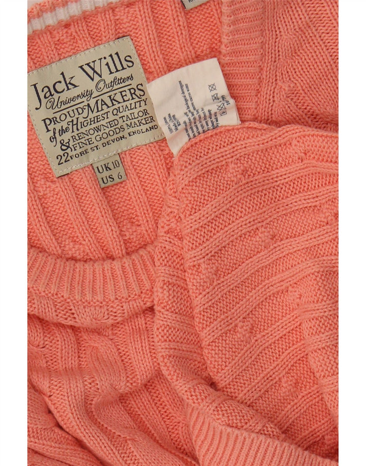JACK WILLS Damski sweter z okrągłym dekoltem, UK 10, mały, różowy, bawełniany