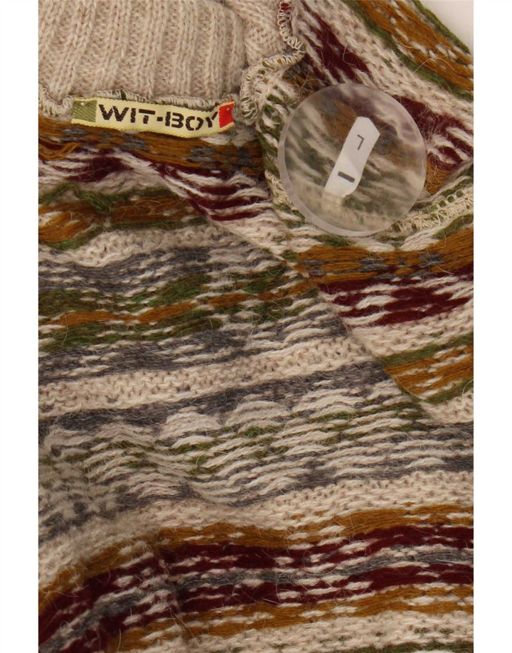 Męski sweter Wit Boy z wywijanym dekoltem, duży, beżowy, wełna Fair Isle Alpaca
