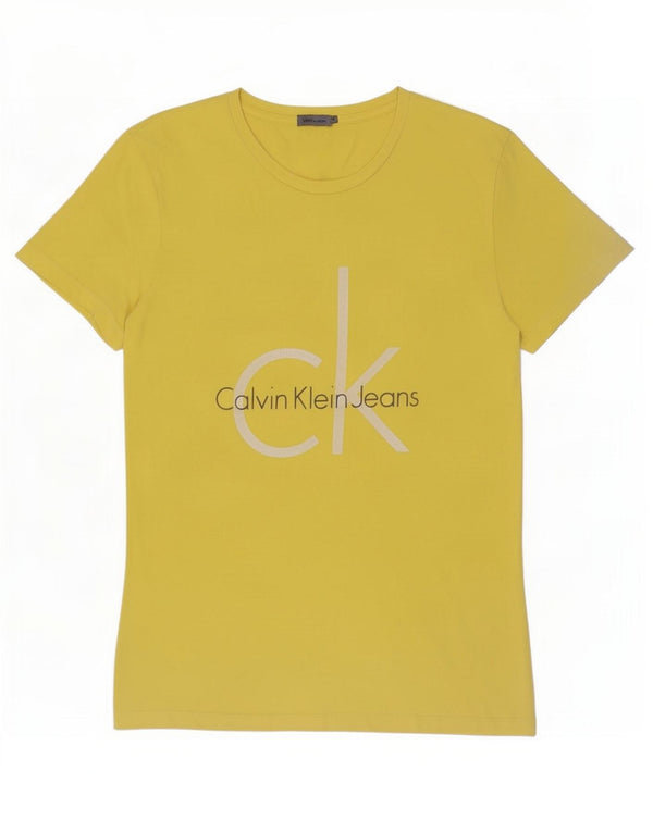Męska koszulka z grafiką Calvin Klein Jeans, średnia żółta bawełna