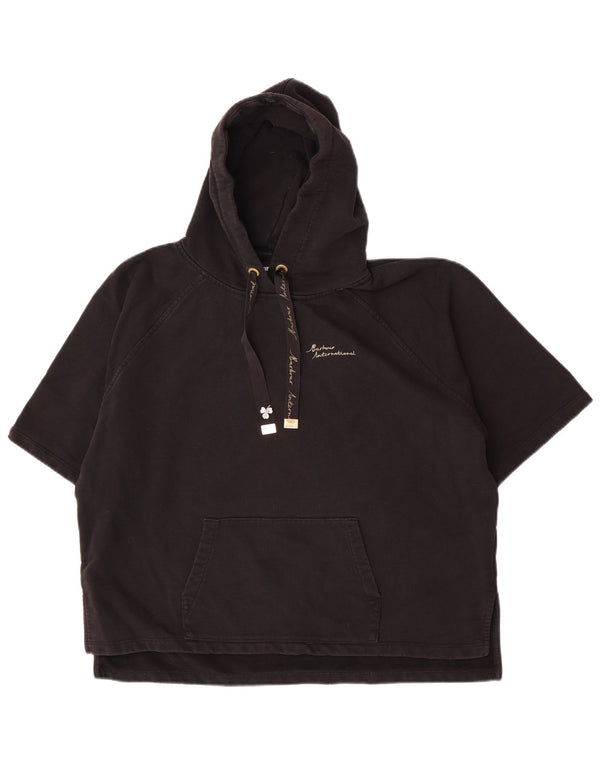 Damski sweter z krótkim rękawem i dużą bluzą z kapturem Barbour UK 14, duży czarny