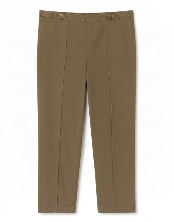 Marks & Spencer Womens Cropped Trousers UK 14 Large W34 L25 Khaki Cotton