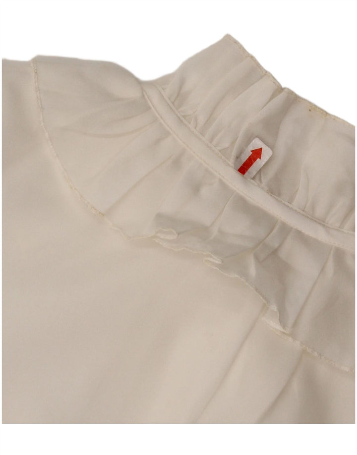 Damska bluzka koszulowa VINTAGE z falbaną z przodu UK 16, duża biała