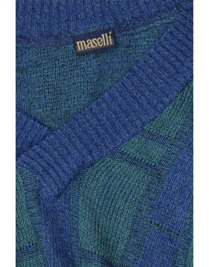Męski sweter Maselli z dekoltem w kształcie litery V, duża niebieska krata