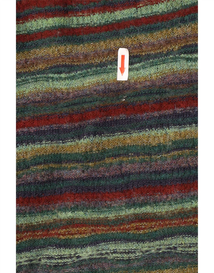 Vintage męski sweter z dekoltem w szpic, duży, wełniany zielony w paski