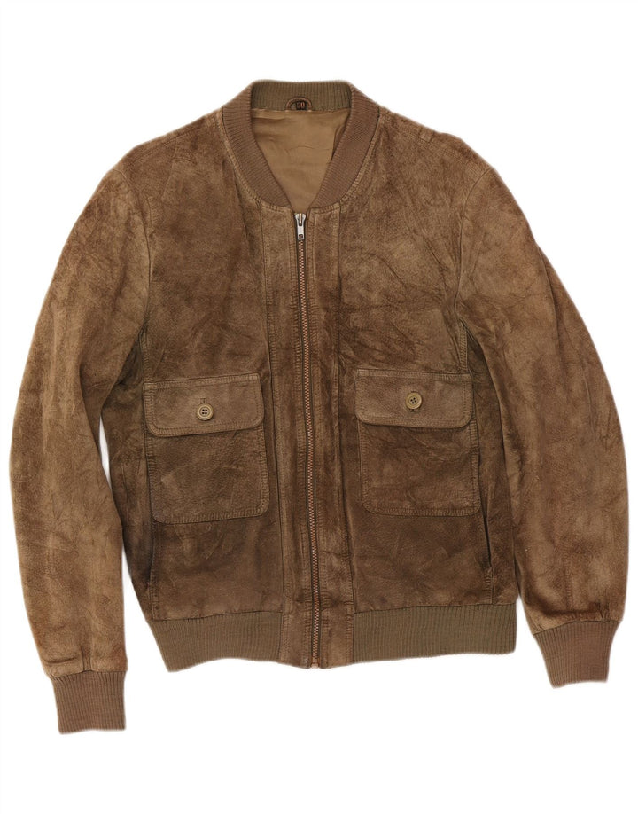 Damska zamszowa kurtka bomberka w stylu vintage IT 50 XL, skóra khaki