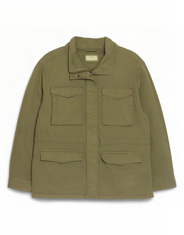 Marks & Spencer Damska kurtka oversize Utility UK 16, duża, bawełniana khaki
