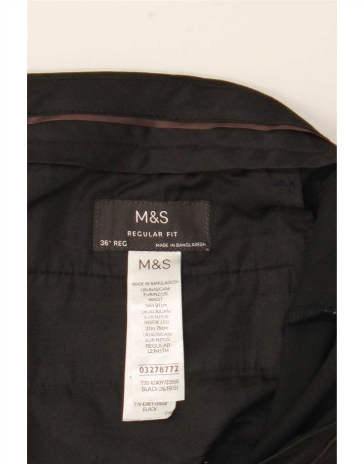 Męskie spodnie garniturowe Marks & Spencer o prostym kroju i regularnym kroju W36 L31 czarne