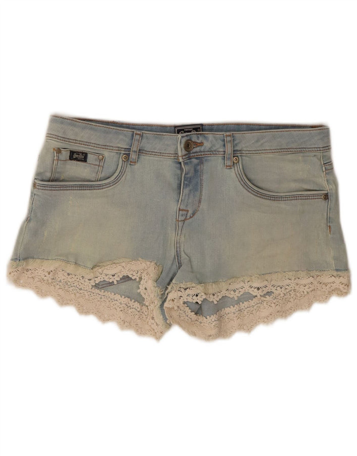 Damskie spodenki jeansowe Superdry W28 Średnioniebieskie, bawełniane