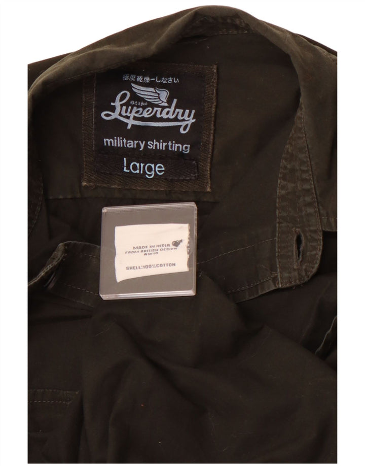 SUPERDRY Męska koszula wojskowa, duża, bawełniana khaki